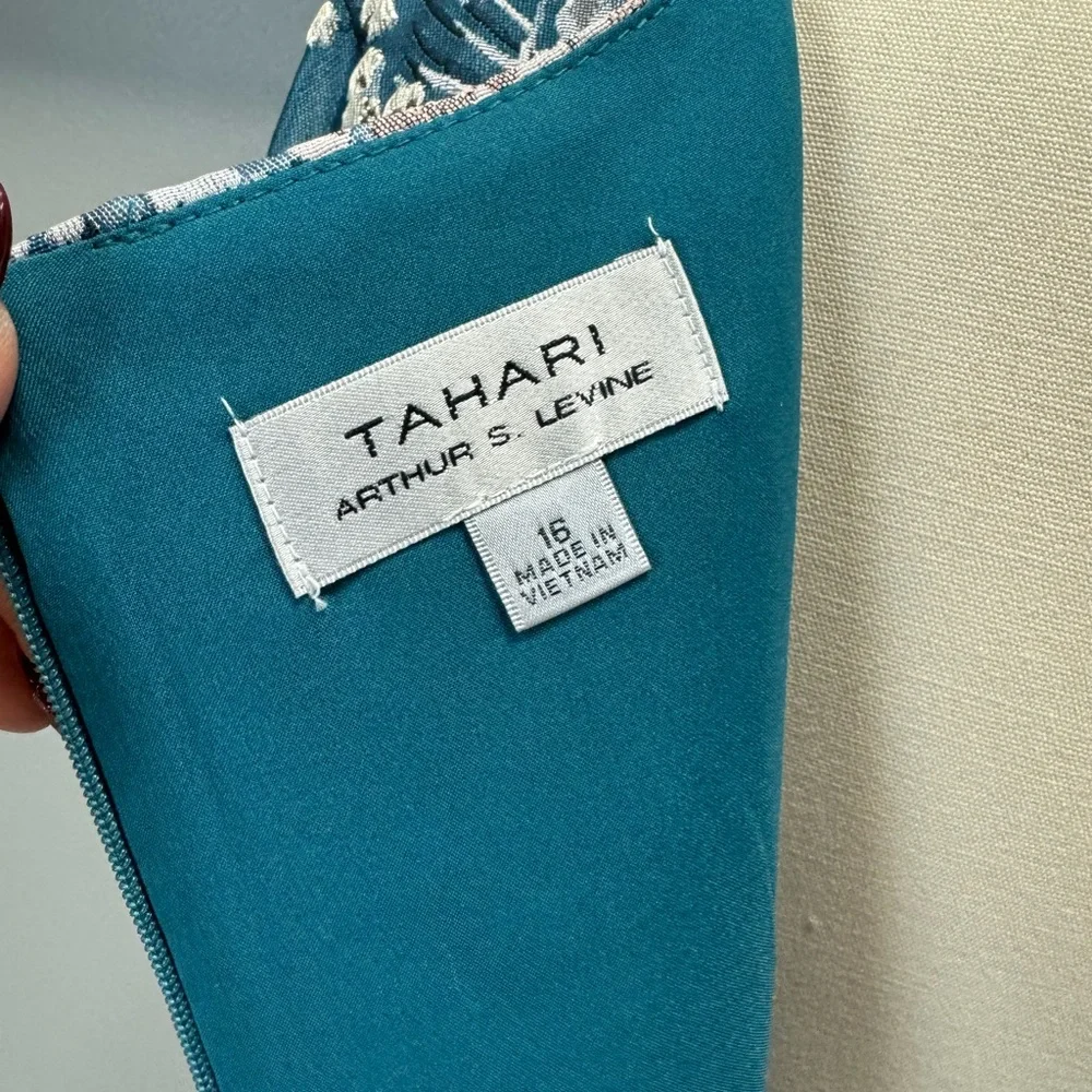 Tahari Teal floral midi dress size 16 e103-15 with tags - Picture 7 of 8